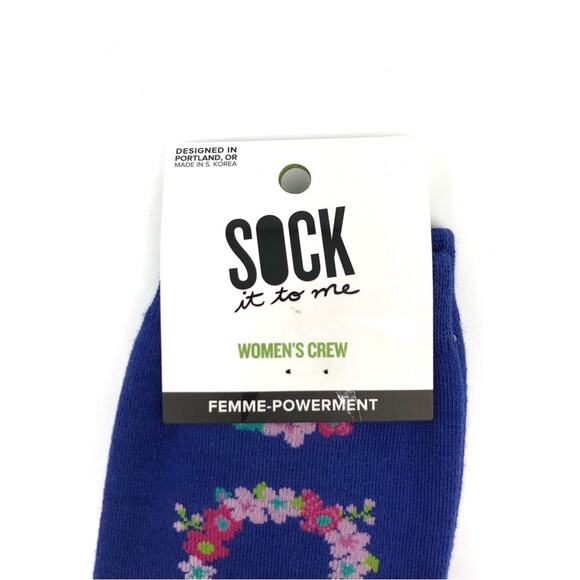 NWT FEMME-POWERMENT Sock It To Me Women's Crew Sock Royal Blue Pink W 5-10 - Picture 2 of 4